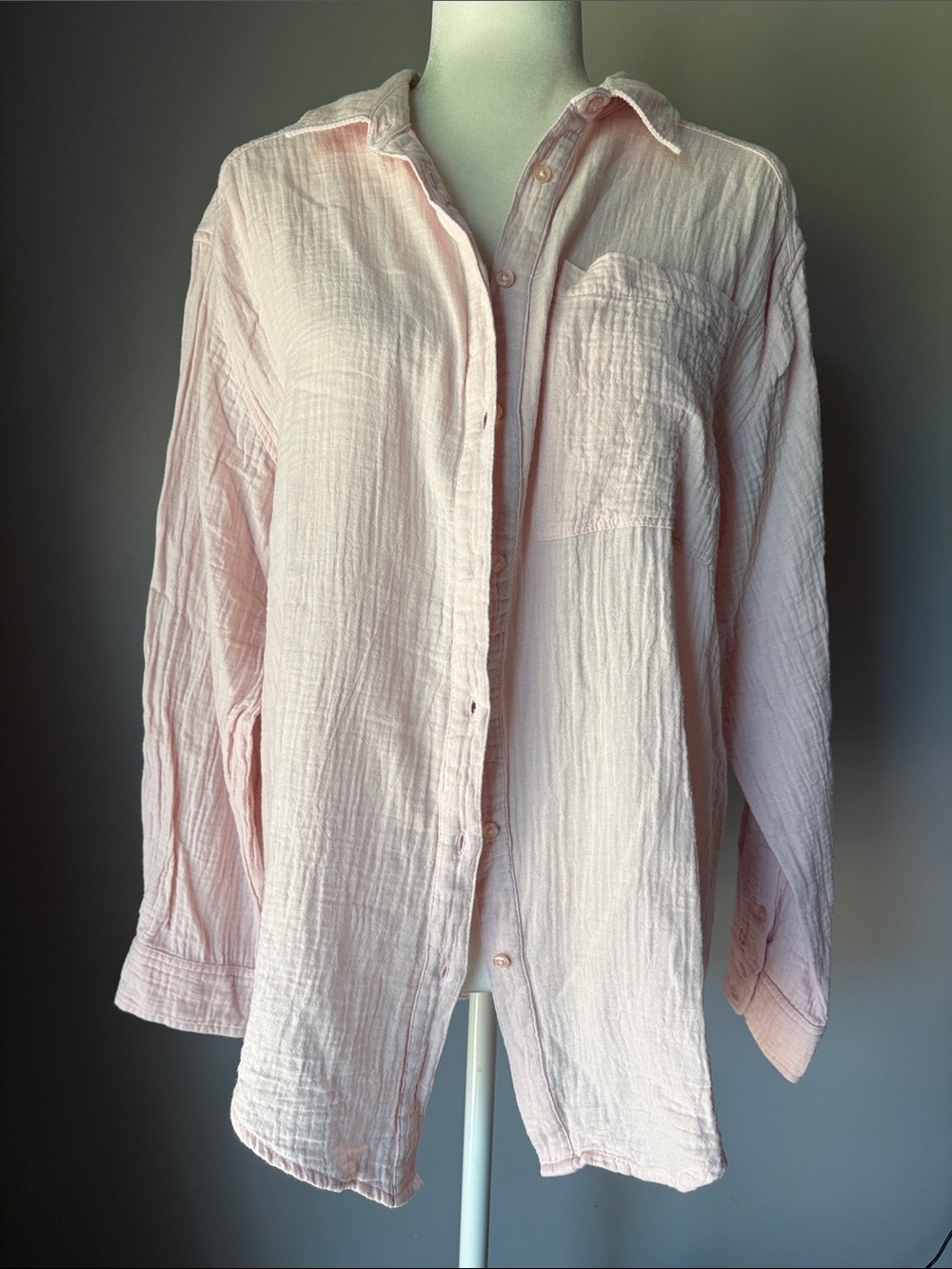 ECHO The Boyfriend Shirt Long Sleeve Gauzy Button Down Pale Pink Swim Cover Up